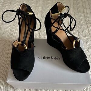 Calvin Klein Black Suede Wedges